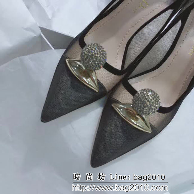 DIOR迪奧 Christian Dior網紗嘴唇 水鑽圓球 高跟鞋 QZS1350